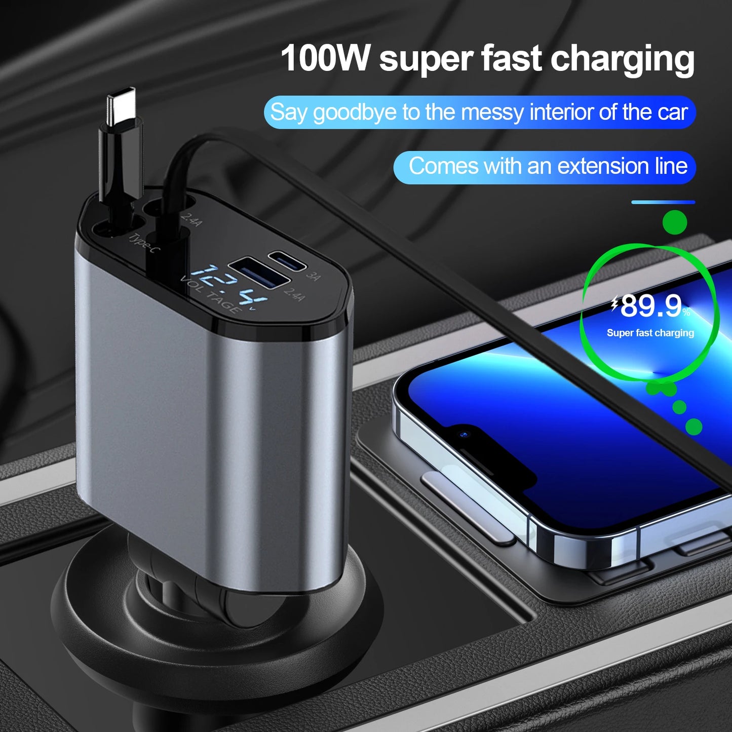 100W Retractable Car Charger